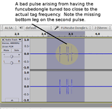 a bad pulse that results when the funcubedongle is tuned too close to the actual tag frequency